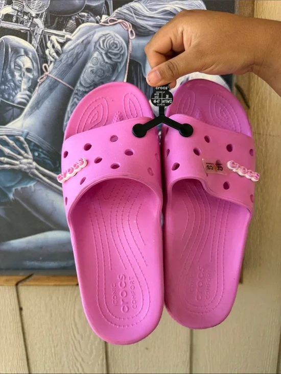 CROCS Pink Slide Sandals with Charm Accents