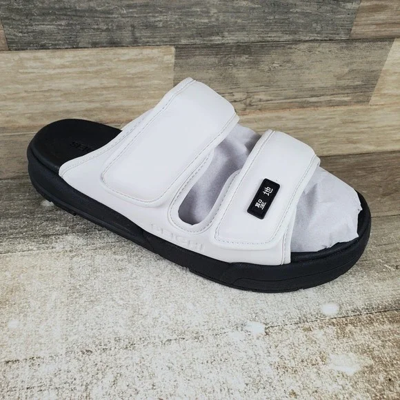 Seichi Senko Mens Slides Sandals‎ Sz 9 White Black Comfort Slip On