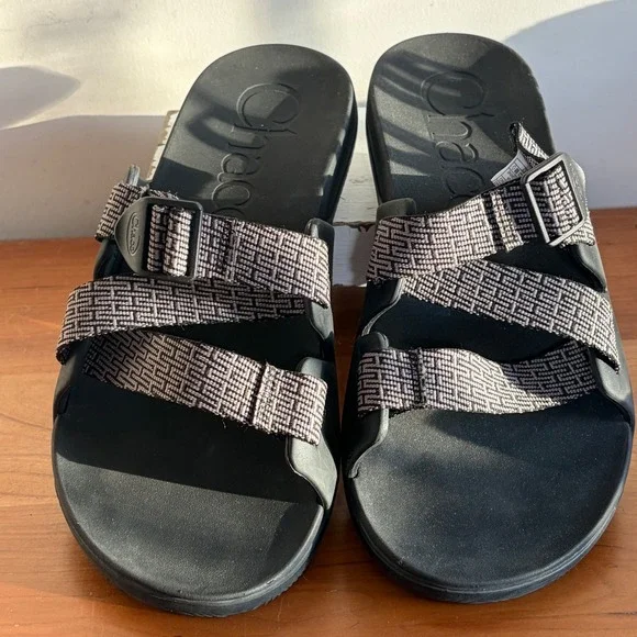 Chaco Chillos Slide Mens Sandals Black Geometric Straps Size 12 JCH107593