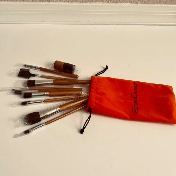 NEW EmaxDesign 12 Piece Makeup Brush Set Bamboo Handle Soft‎ Bristles Cosmetic