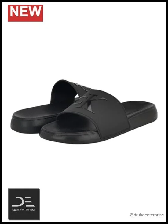 Slide Sandals Slip-On Breathable PU Faux Leather Embossed Monogram
