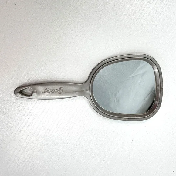 VTG Goody Handheld Mirror Metallic Silver Paddle‎ Textured Back Hanging Hole