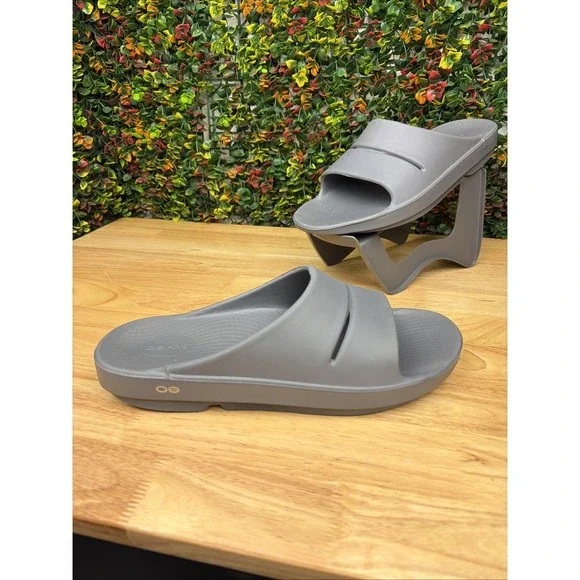 OOFOS OOahh Sandals Recovery Slides Shoes Slip On Gray‎ Grey Men's 13 Women's 15