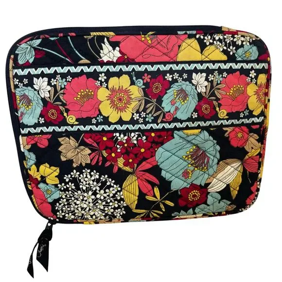 Vera Bradley quilted cotton zip around tablet cover travel case sleeve pink blue