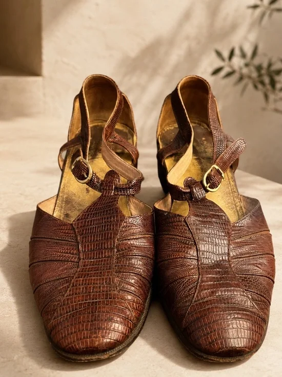 Vintage Genuine Lizard Leather Men's T-Strap Fisherman Sandals 10D