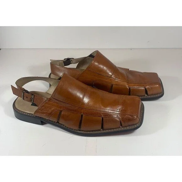 Giorgio V Men's Leather Sandals Sz 14 D Brown Closed Square Toe Slingback Italy