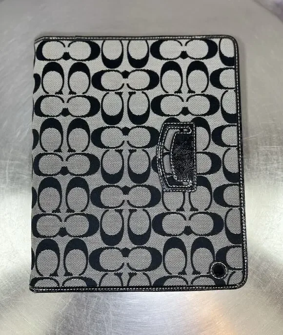 COACH Signature “C” Logo Semi-Hard iPad Tablet Folio Case Black & Gray