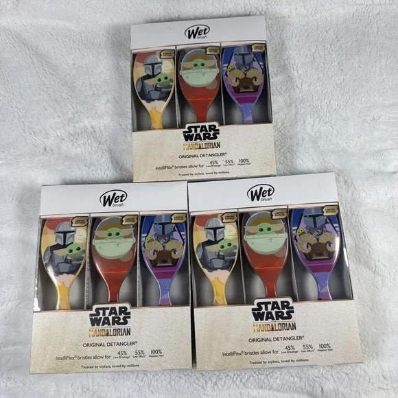 Lot of 3 Wet Brush Star Wars Mandalorian Hair Detangler 3 packs of 3 total 9