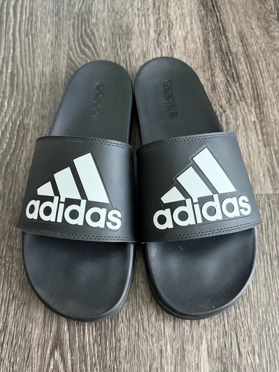 adidas Black Slides with White Logo Strap