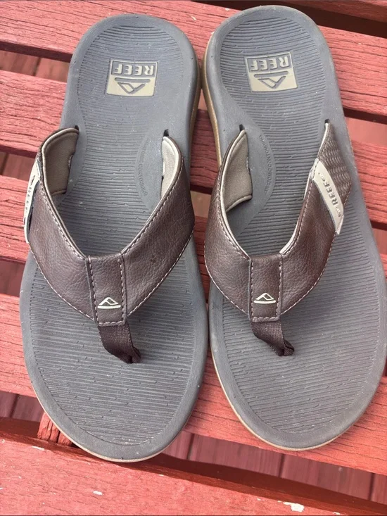 Reef Men’s Brown and Gray Leather Flip Flops