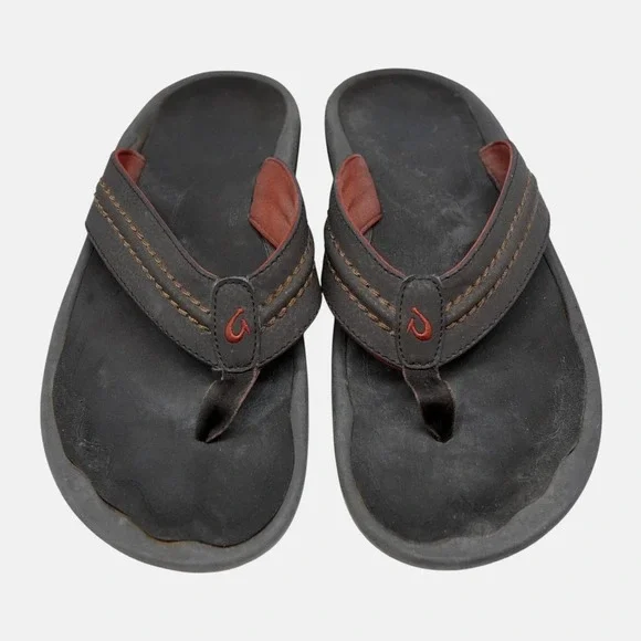OluKai Ohana Flip Flops Mens 12 Dark Java Brown Beach Comfort Logo Sandals