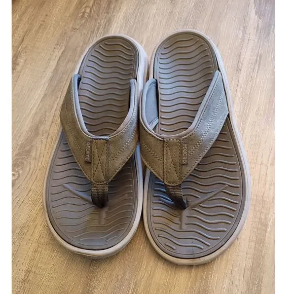 George Men’s Atlantic Thong Sandals Slip-On Fabric Upper Logo Gray US 10