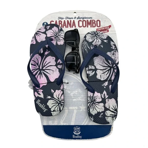 Wembley Flip Flops Sunglasses Cabana Combo Mens‎ Medium Summer Beach Floral Set