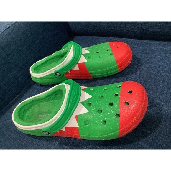 Holiday Christmas Fur Lined Elf Crocs Classic Lined Clogs Shoes Size Men 13