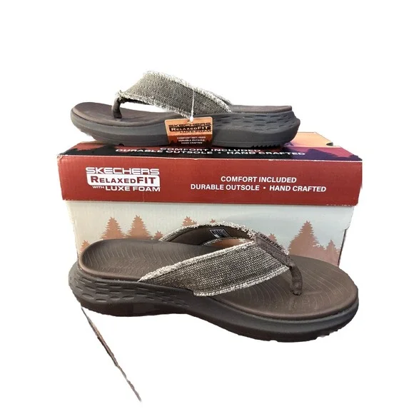 Skechers Relaxed Fit With Luxe Foam Flip Flops‎ Brown 205225/CHOC Men Size 8