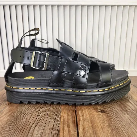 Dr Martens Terry Sandals Mens Size 13 Black Leather Platform Fisherman Open Toe