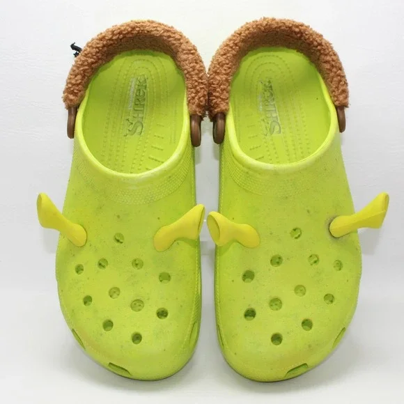 Crocs Shrek Classic Clog Mens 14 Lime Green Sherpa Strap Ogre Ear Jibbitz 209360