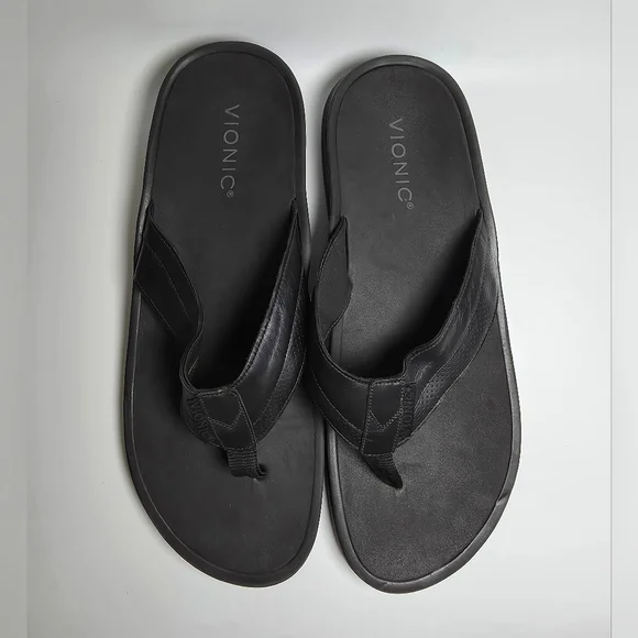Vionic Wyatt Men's Black Leather Sandals Flip Flops Size 13