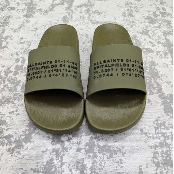 AllSaints Mens Olive Green Slides Sandals Size 12 US 45 EU‎ 11 UK Renegade
