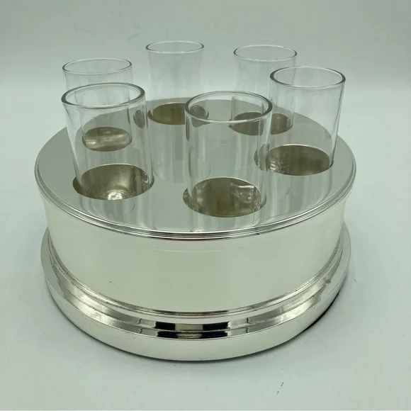 Restoration Hardware Hanover Vodka Chiller Chrome ice holder Shot Glasses