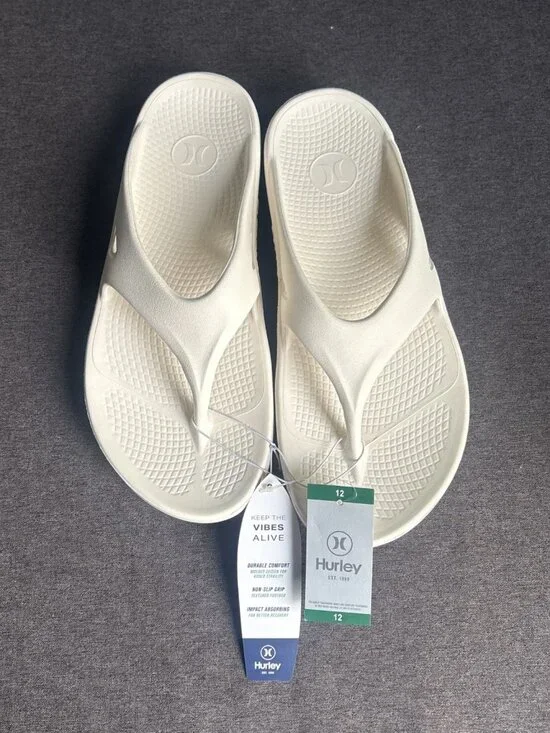 Hurley Men's Injection Flip-Flop Size 12 Cream New With Tags Summer Beach Sandal