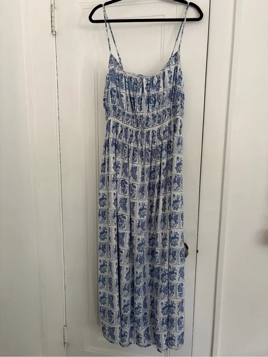 Abercrombie & Fitch White Maxi Dress with Blue Tile Floral Print