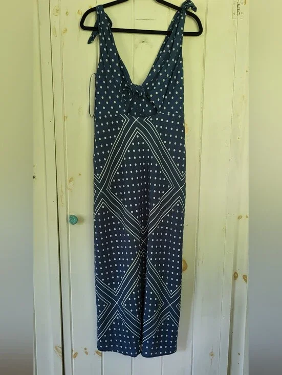 Abercrombie & Fitch Maxi  Navy Polka Dot Cutout Tie Resort Summer Dress