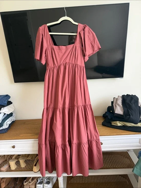 Abercrombie & Fitch Dusty Rose Square Neck Tiered Maxi Dress
