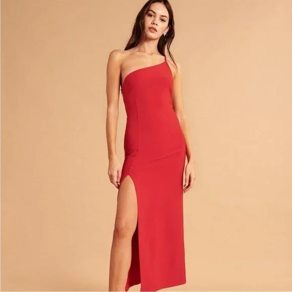 Abercrombie Asymmetrical One-Shoulder Maxi Dress Red Size‎ Small Wedding Guest