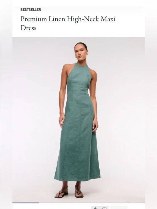 Abercrombie & Fitch Premium Linen High-Neck Maxi Dress