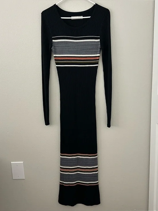 Abercrombie & Fitch Ribbed Striped Maxi Sweater Dress Womens M Bodycon 90s Y2K