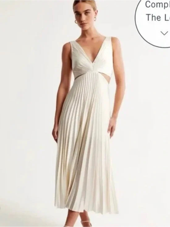 NWT Abercrombie & Fitch Satin White Pleated Maxi Dress