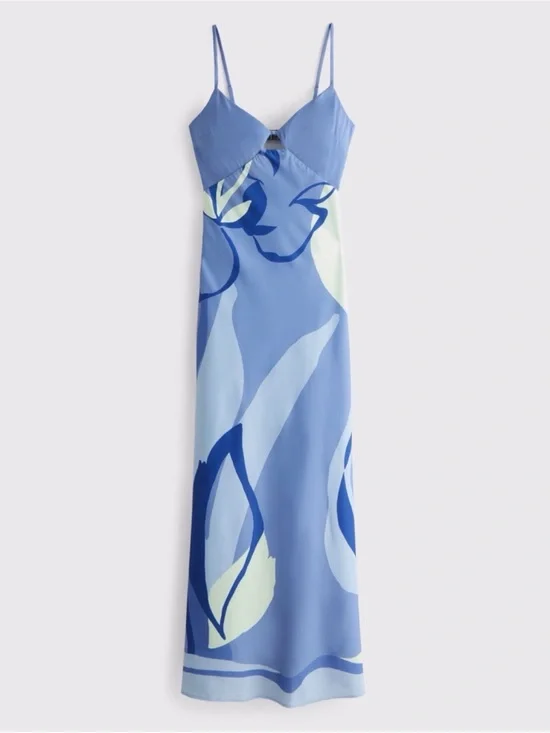 Blue Abstract-Print Maxi Dress