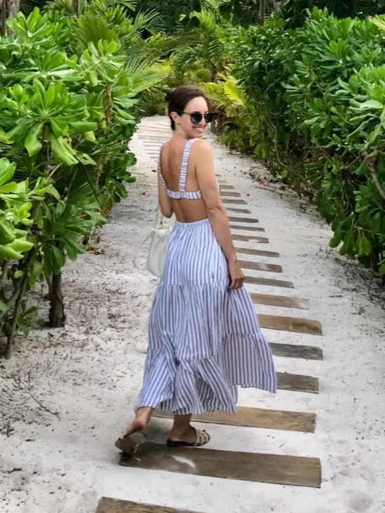 Abercrombie & Fitch Open Back Neutral Striped Maxi Dress