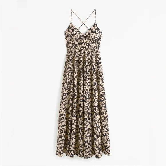 Abercrombie & Fitch Flowy Tiered Maxi Dress MT Medium Tall