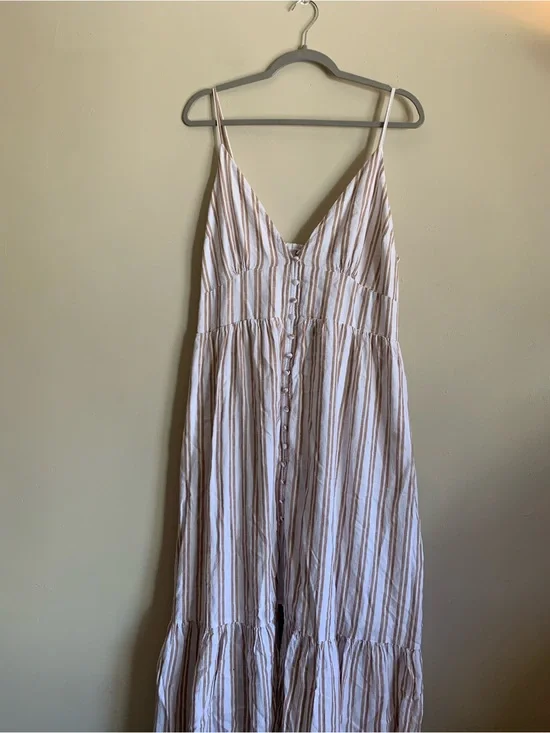 Abercrombie & Fitch White Tan Striped Button-Front Maxi Dress XL Summer
