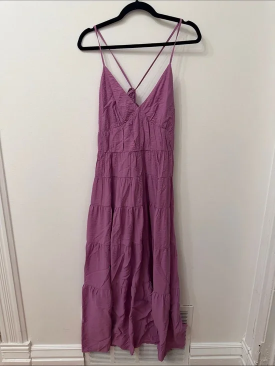 Abercrombie & Fitch Mauve Tiered Maxi Dress with Spaghetti Straps
