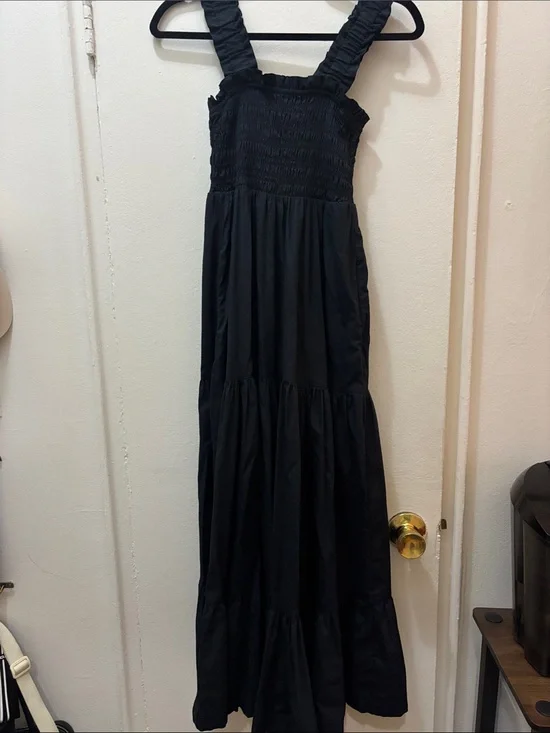 Abercrombie & Fitch Black Smocked Tiered Maxi Dress with Wide Straps