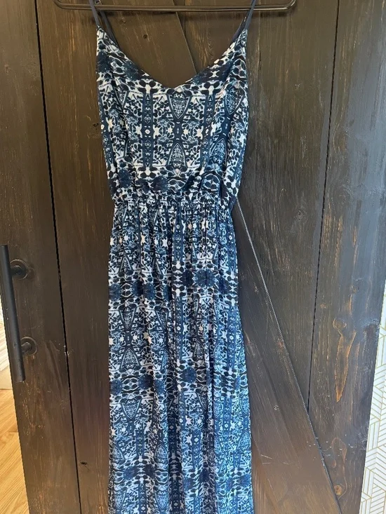 Abercrombie and Fitch mixed blue Boho Maxi dress Aztec Batik Print Sheer Medium