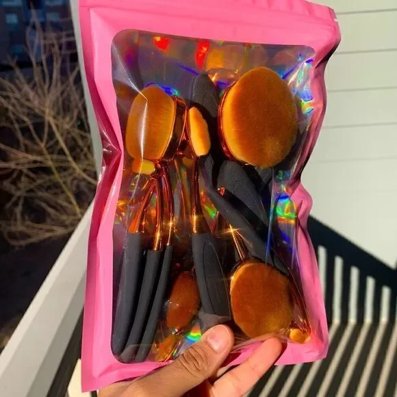 10 Piece Black & Rose Gold Oval Paddle Brush Set