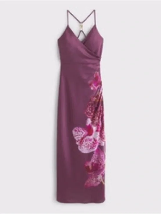Abercrombie & Fitch orchid satin dress with gold metal back accessory