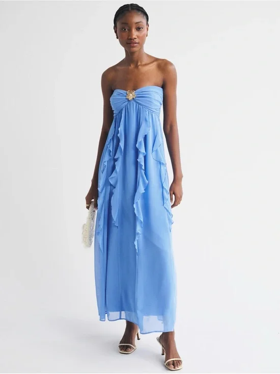 Abercrombie & Fitch Bra-Free Strapless Hardware Maxi Dress
