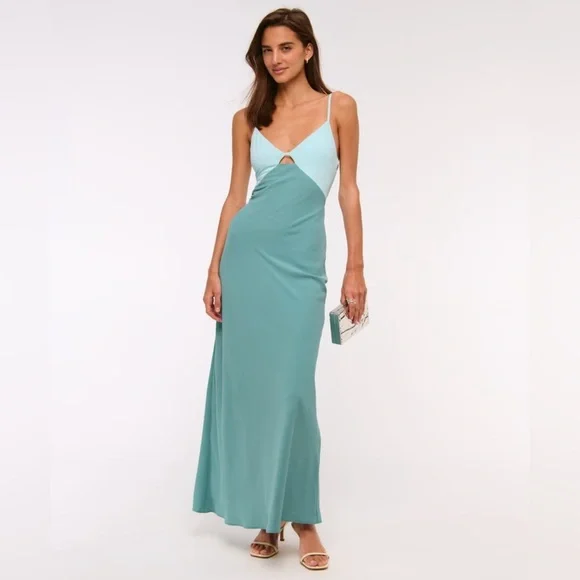 Abercrombie & Fitch Two-Tone Teal Maxi Dress