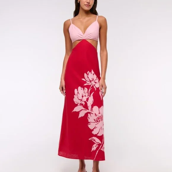Abercrombie & Fitch Pink and Red Floral Maxi Dress