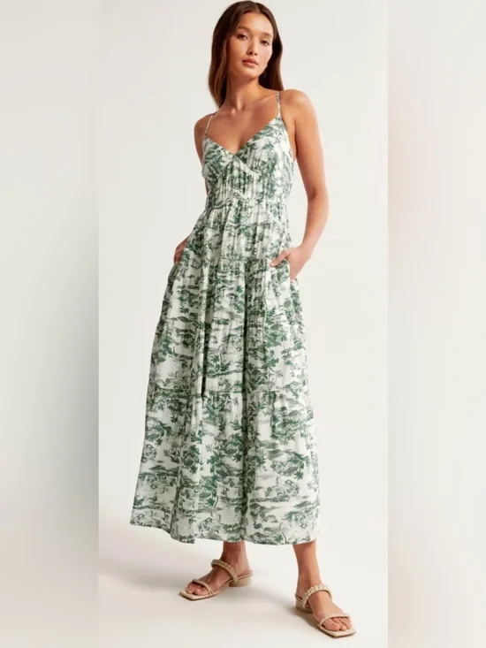 Abercrombie & Fitch Green and White Printed Maxi Dress