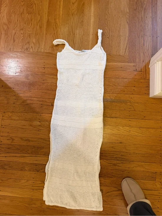 White Crochet Maxi Dress with Spaghetti Straps