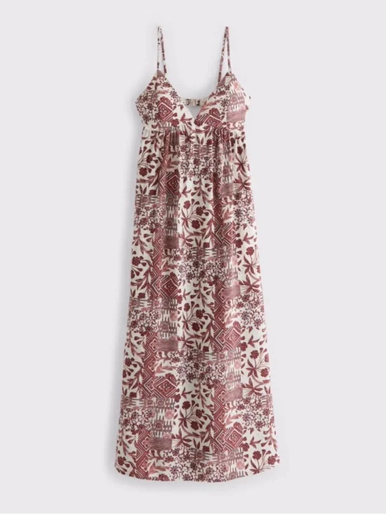 Abercrombie & Fitch White Maxi Dress with Rust Floral Print Bra Free Flowy maxi