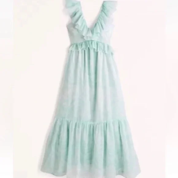 Mint Green &  white chiffon Ruffled Abercrombie & Fitch Maxi Dress