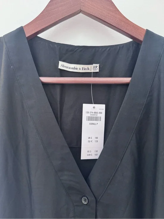 NWT Abercrombie & Fitch BLACK V-neck Button-Front Tiered Maxi Dress