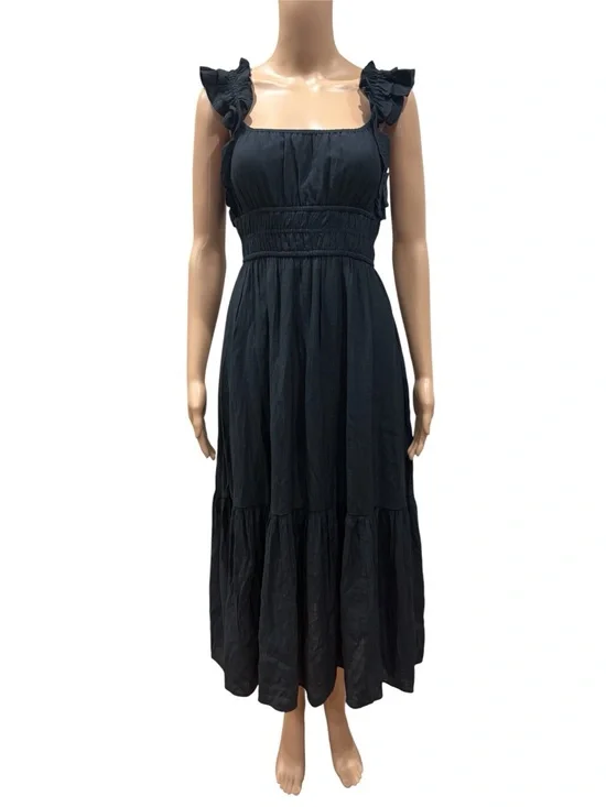 Abercrombie & Fitch Black Ruffled Strap Maxi Dress